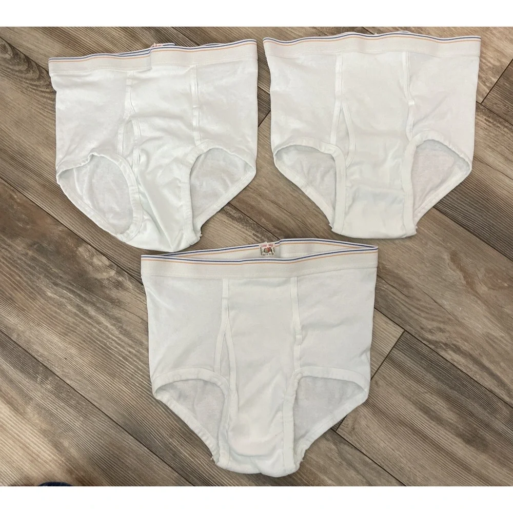 3 Vintage Fruit of the‎ Loom Underwear Briefs Large 38-40 Blue Yellow Stripe USA